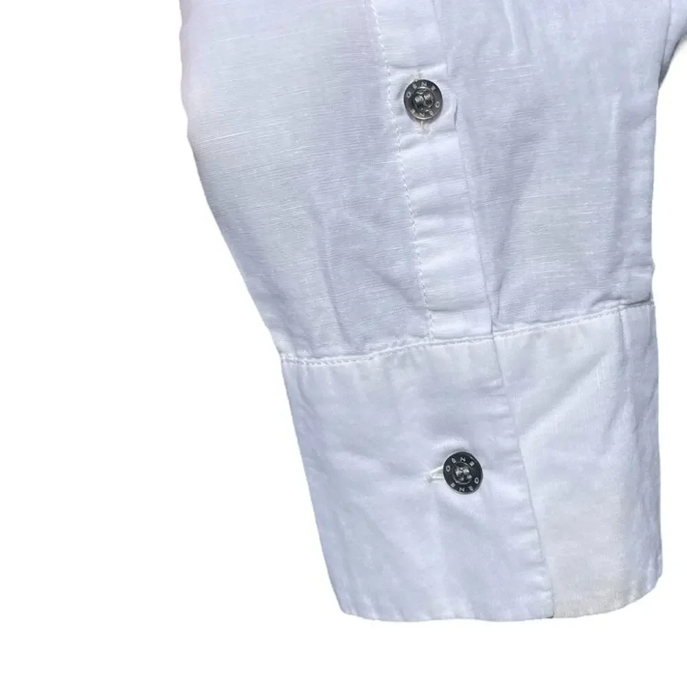 Gene Par Yukio Mishiba Asymmetric Button Down White Linen Shirt, Designer, L